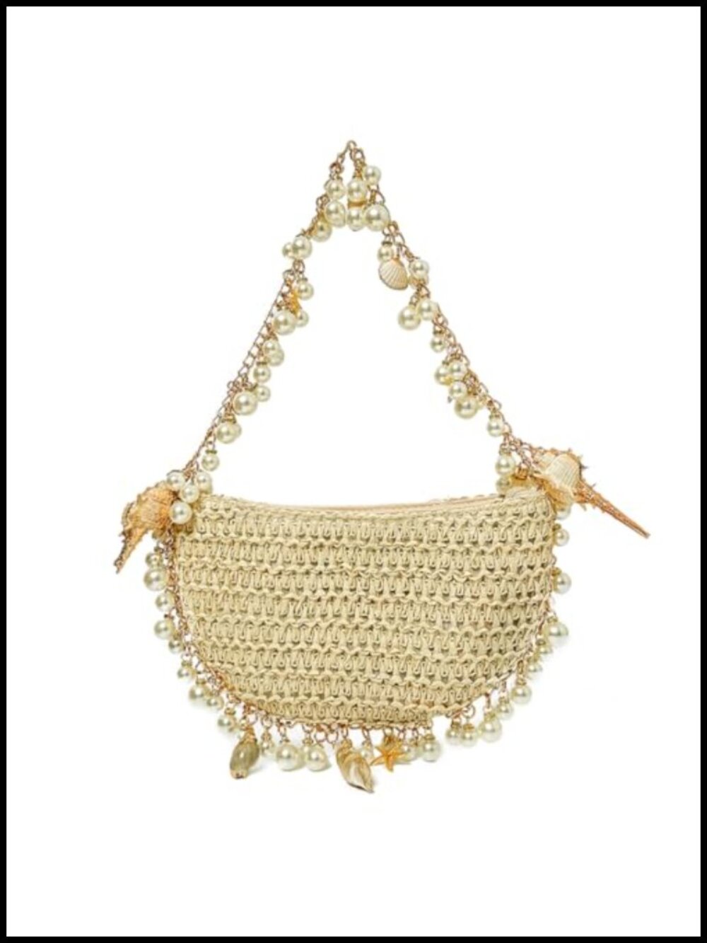 Straw Pearl Clutch Purse Women Summer Beach Evening Bag Beaded Shell Handbag